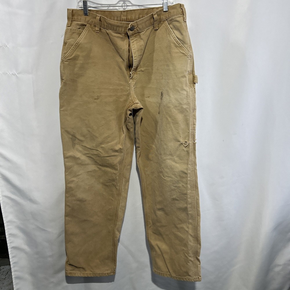 Carhartt B11 Carpenter Dungaree Work Pants 36x34 Brown Mens Canvas Workwear