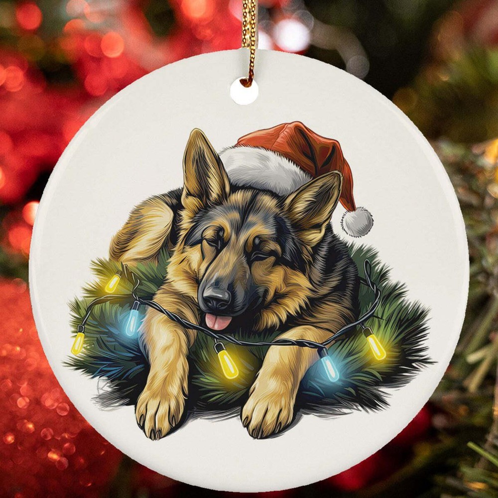 Lazy German Shepherd Puppy Dog Sleeping Christmas Ornament Gift Decor Hanging