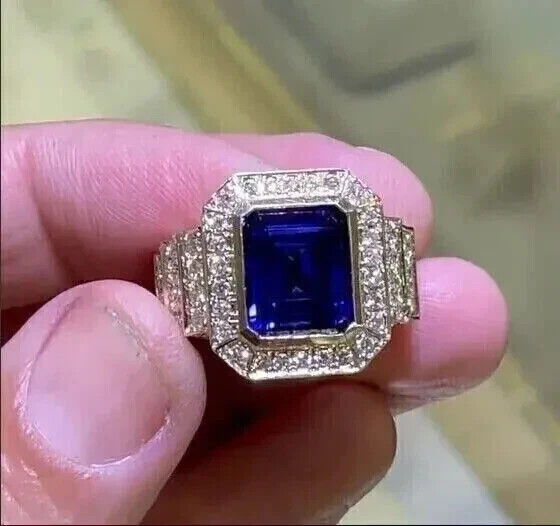 3Ct Emerald Lab-Created Sapphire Mens Wedding Band in 14k Yellow Gold