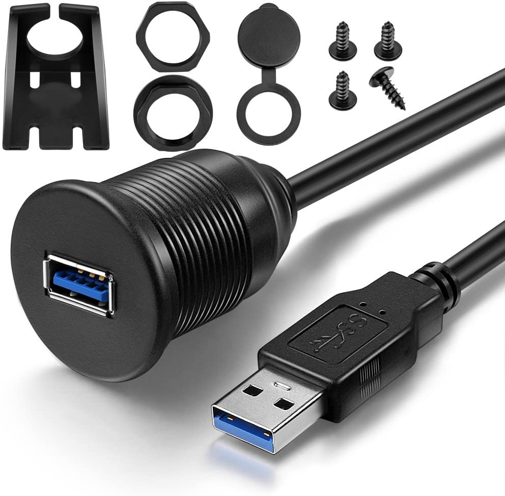 USB 3.0 Male to Female AUX Flush Mount Extension Cable for Car Truck Boat Motorcycle