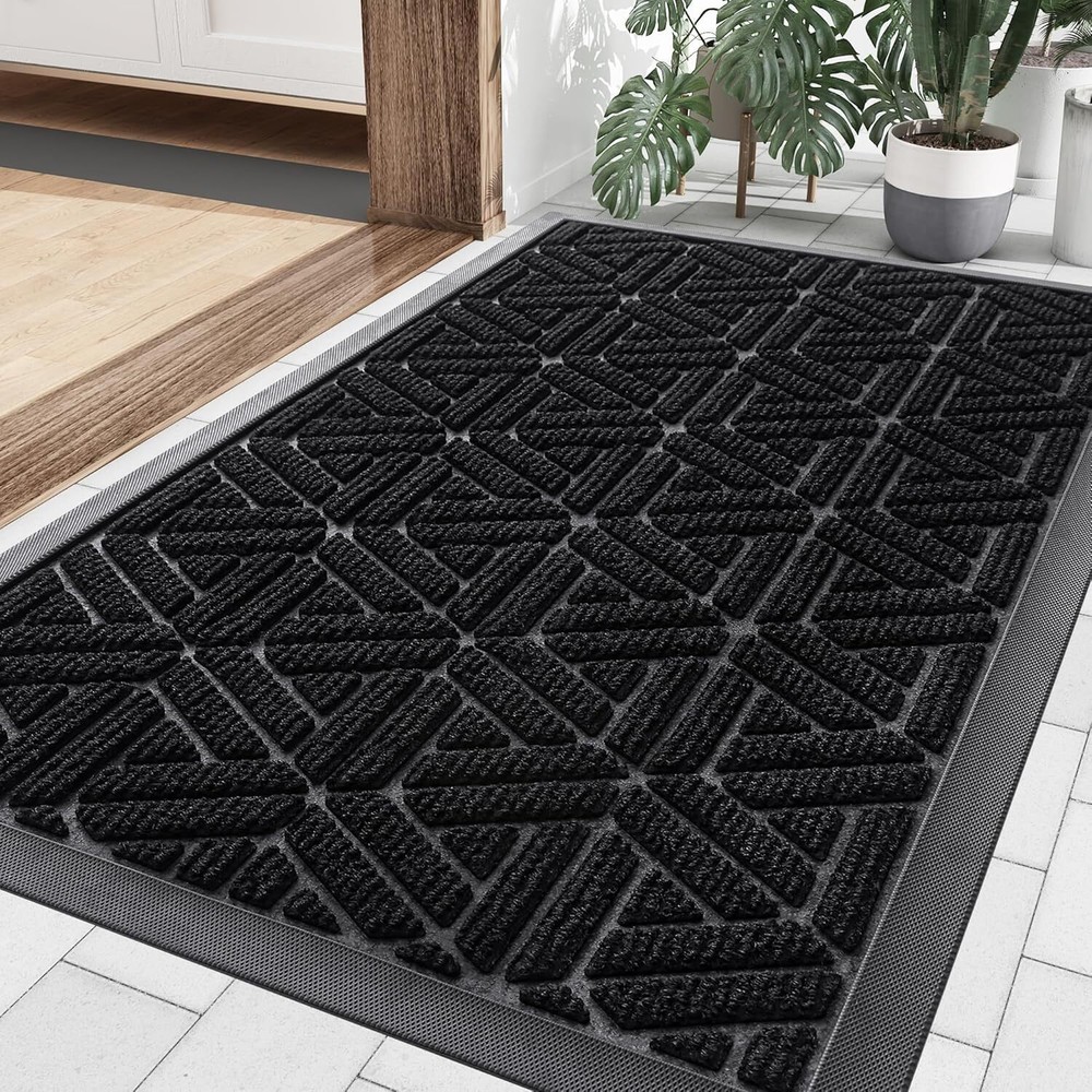 Heavy Duty Natural Rubber Front Door Mat for Outside Entrance - Sturdy Dirt Trapping Doormat