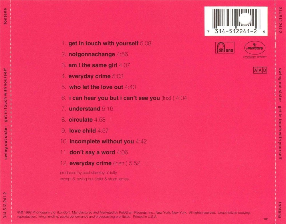 SWING OUT SISTER GET IN TOUCH WITH YOURSELF NEW CD