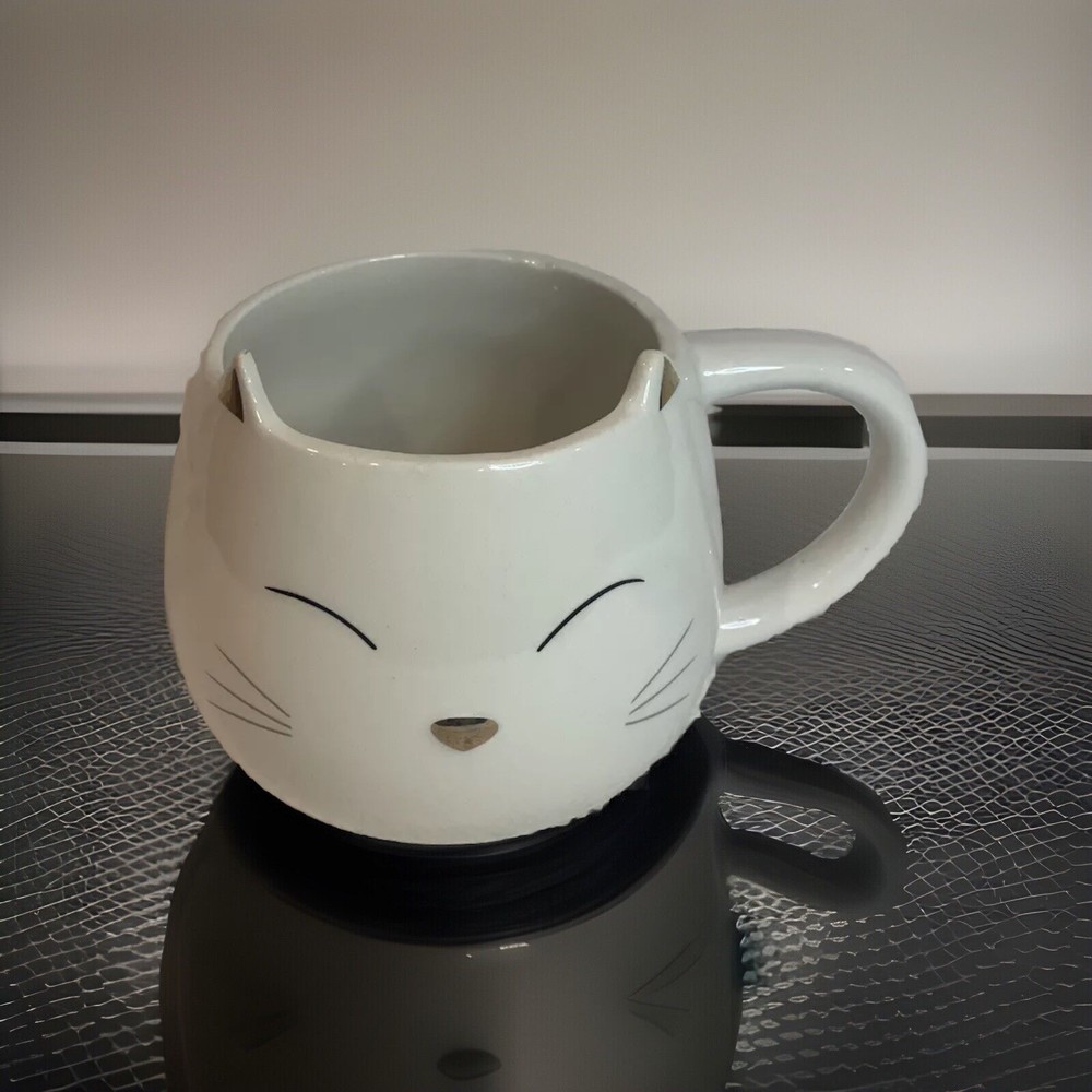 World Market Cat Mug White Cat w A Black Cat Figure Hidden inside- New