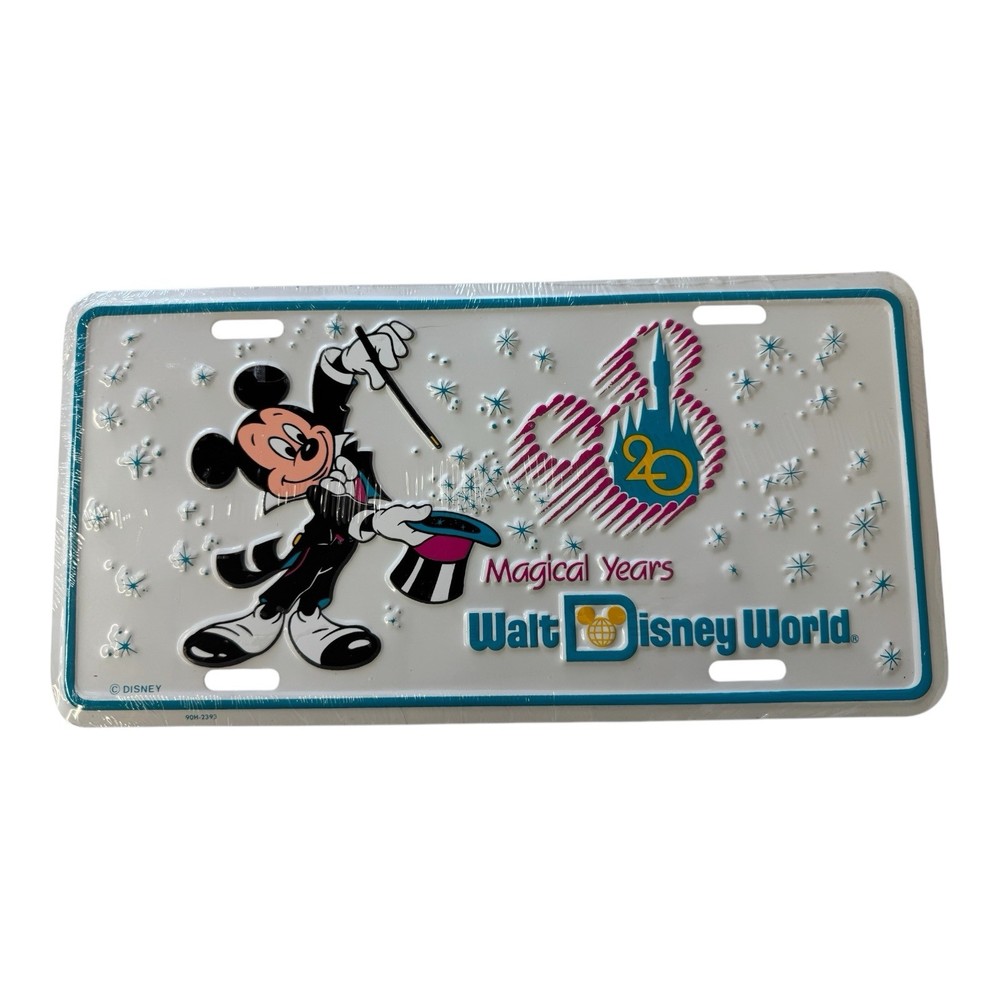 Walt Disney World Metal License Plate Mickey Magical Years 20th Anniversary