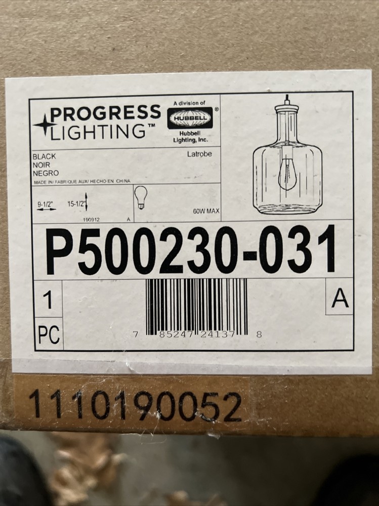 Black Progress Lighting Latrobe 9-Inch Mini Pendant P500230