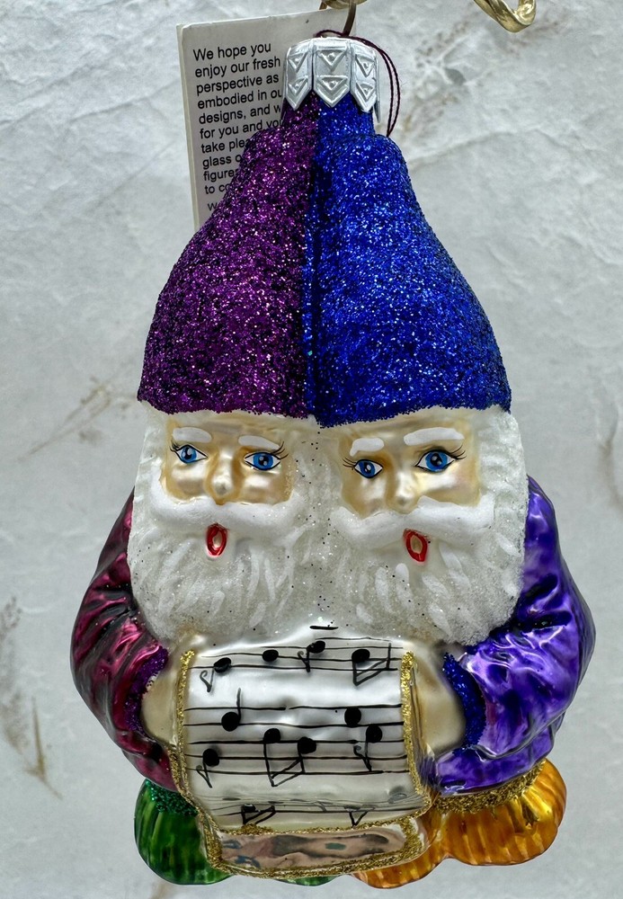 Slavic Treasures Singing Gnomes Blown Glass Christmas Ornament W Tag 4.5”