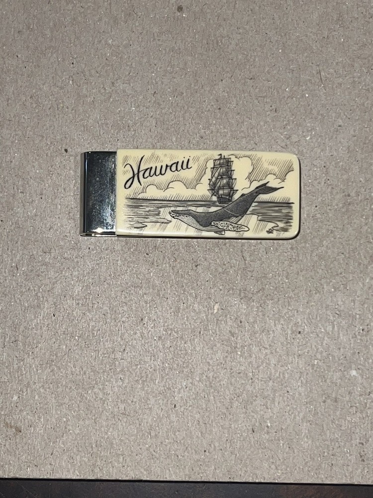 Scrimshaw Style Ship With Humpback Whale Money Clip