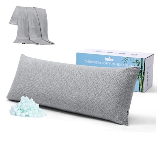 Thick 20x54in Memory Foam Body Pillow in Gray with White Thicker Inner