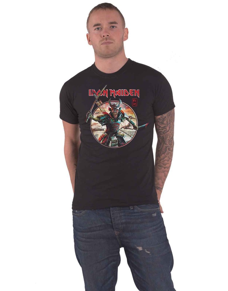 Iron Maiden T Shirt Senjutsu Eddie Warrior Circle Logo new Official Mens Black