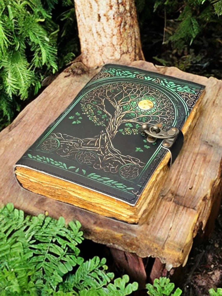 Grimoire Leather Journal with Tree of Life Design - Blank Spell Book for Wicca and Witchcraft