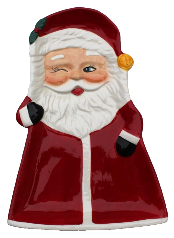 New Red Christmas Holiday Retro Winking Santa Claus Party Server Tray Plate