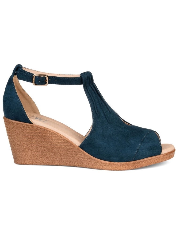 JOURNEE COLLECTION Womens Blue Keyhole Vamps Kedzie Open Wedge Sandals 5.5 M