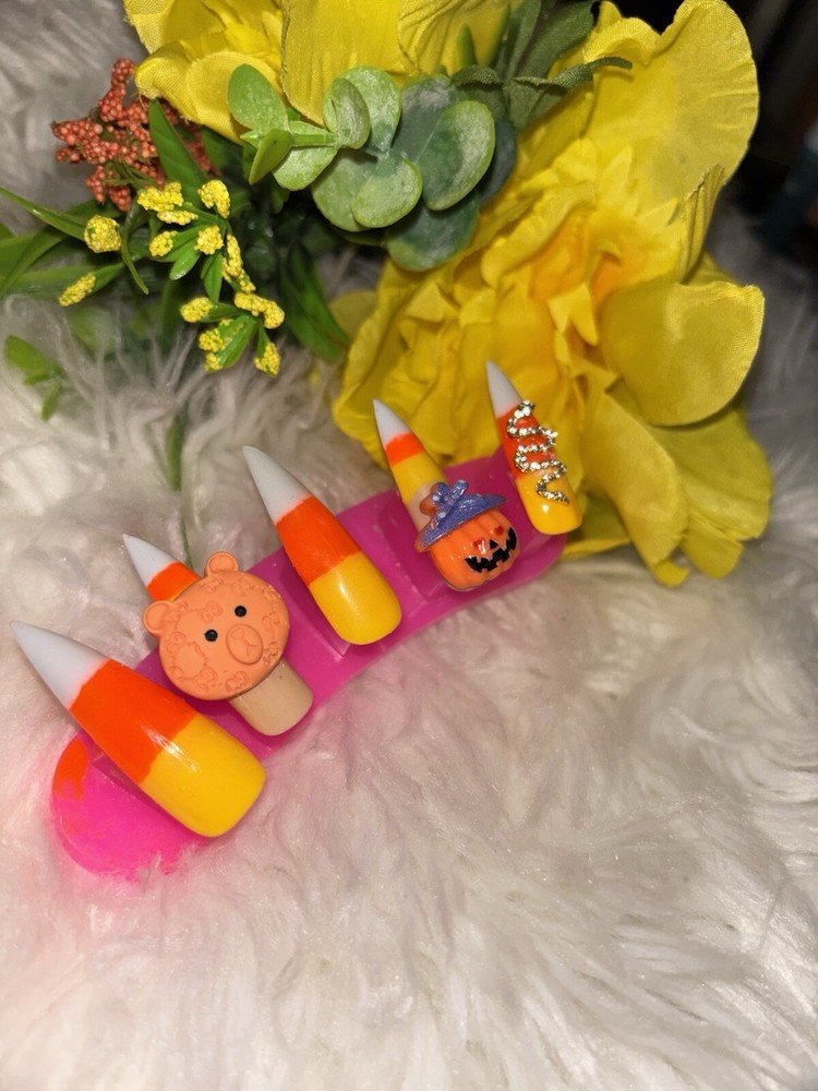 Handmade Candy Corn Press On Nails
