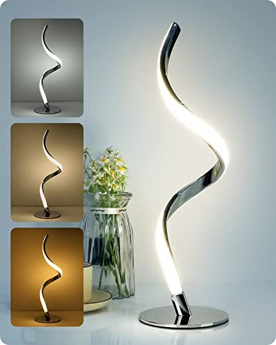 Modern Spiral Bedside Lamp - 3 Colors Touch Control LED Table Lamp, Silver
