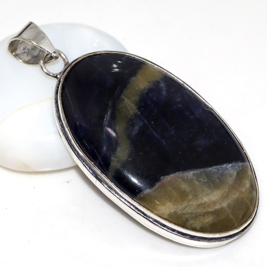 925 Silver Plated Purple Fluorite Boho Ethnic Pendant Jewelry 2.2 Inch