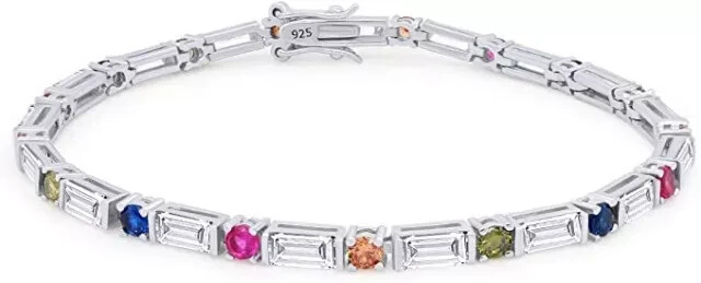 7Ct Baguette Cut Simulated Diamond Women's Tennis Bracelet 14K White Gold Plated