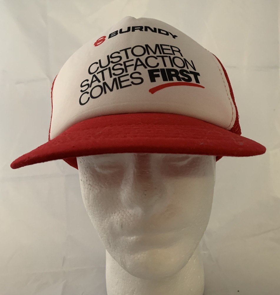 Burndy Customer Satisfaction Come First, Mesh Snapback Red Truckers Hat Cap VG-image