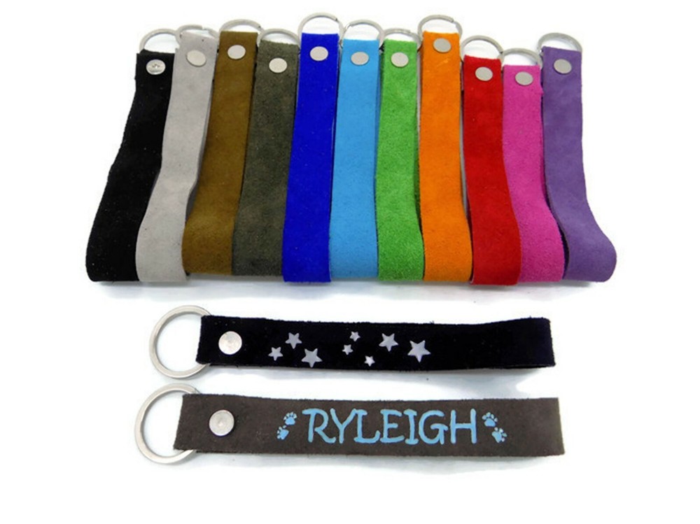 Custom Suede & Leather Keychain Wristlet - Personalized Keyring-image