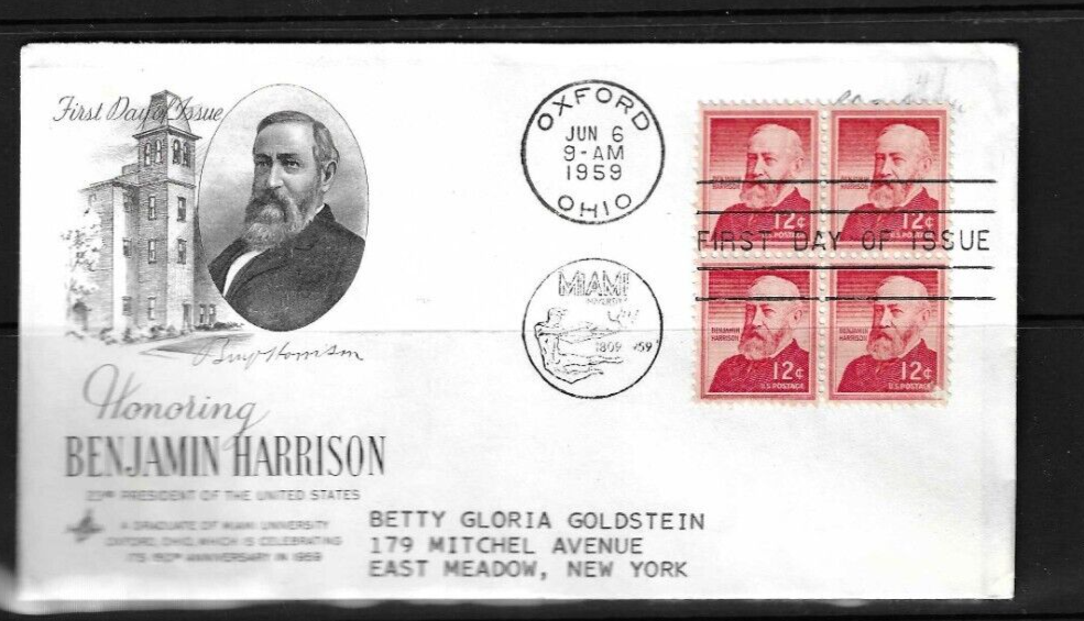 USA SC # 1045 Benjamin Harrison FDC . Artcraft Cachet