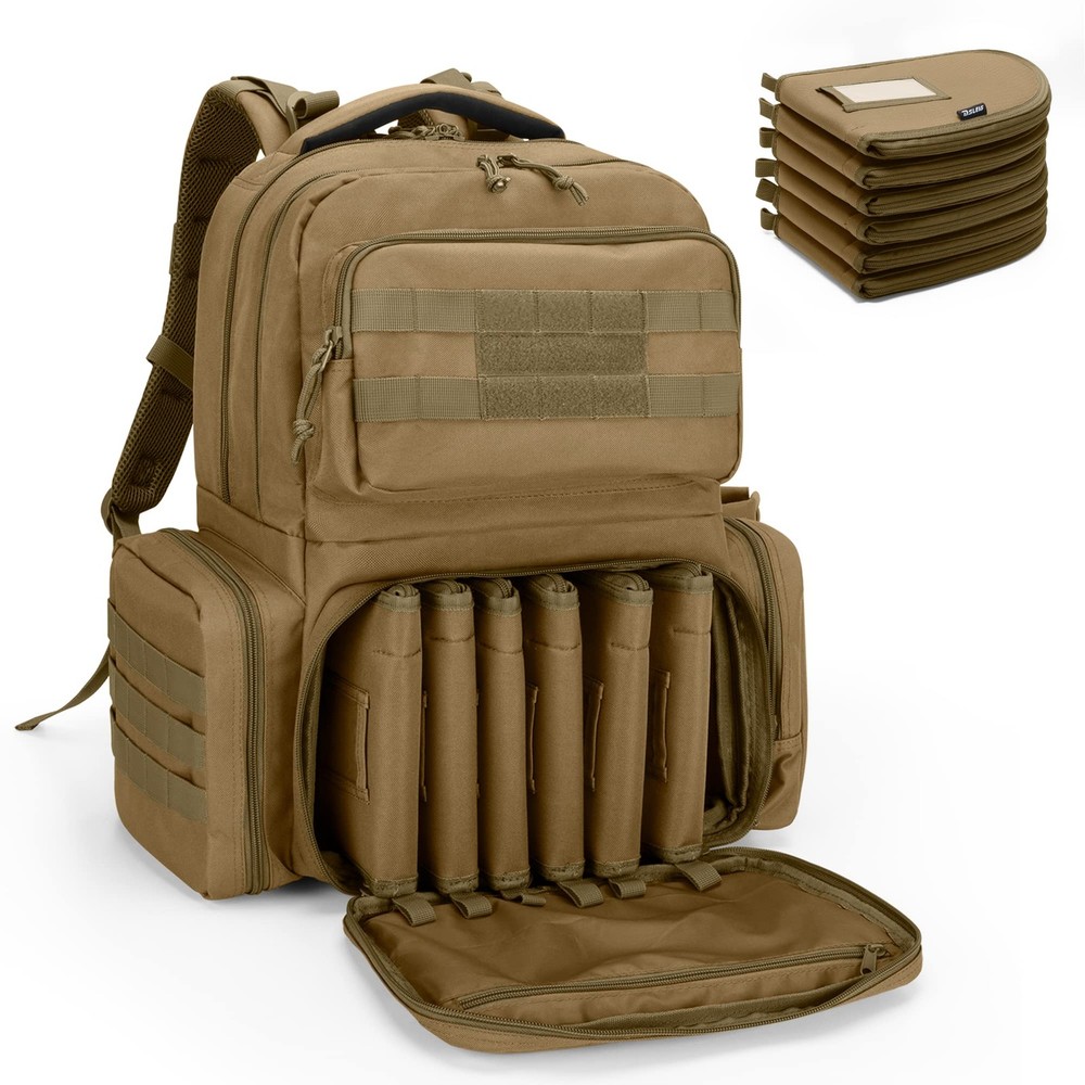 Tactical Gun Range Backpack with 6 Pistol Cases and 10 Magazine Pockets