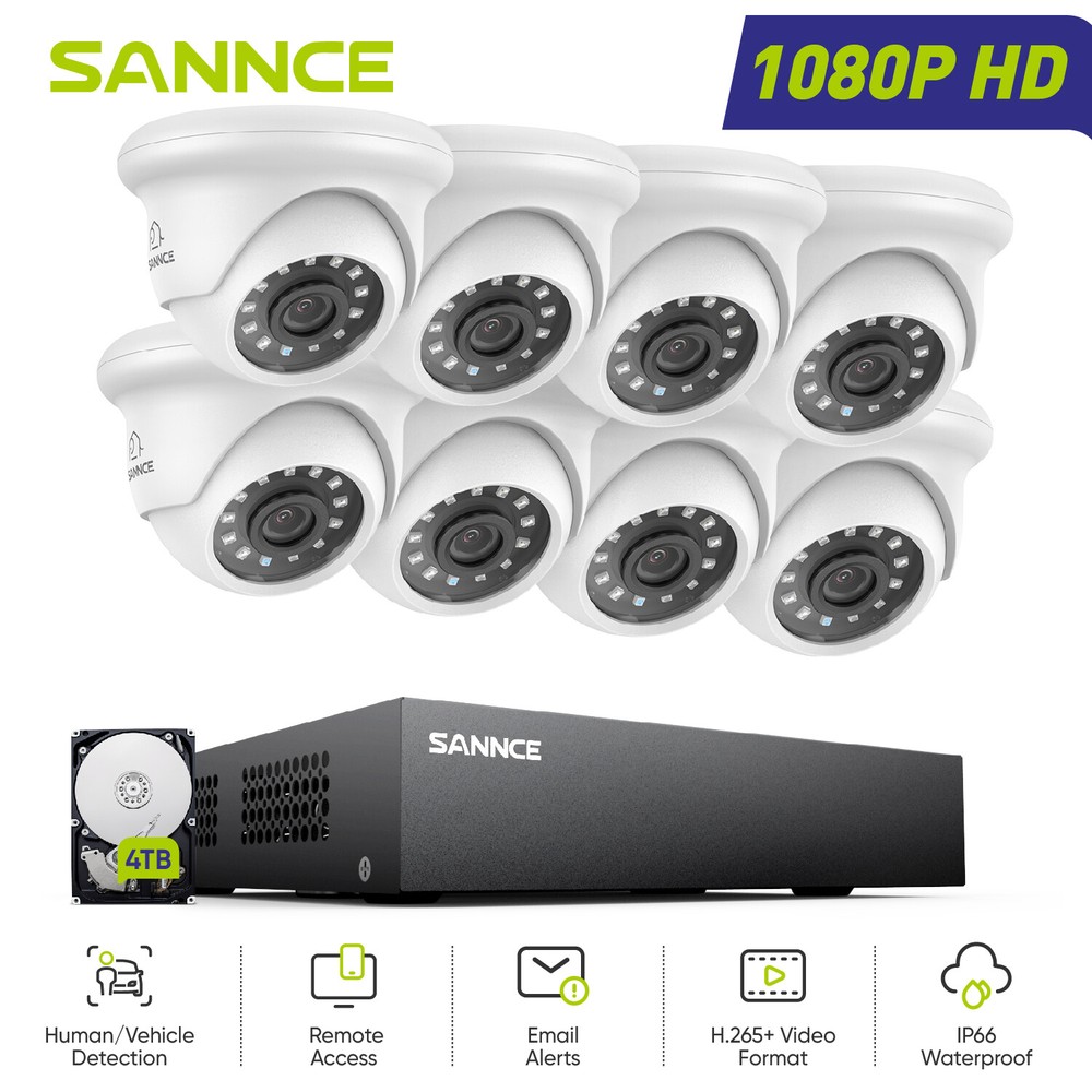 SANNCE 8CH 1080P Outdoor Security Camera System with H265+ and Human Detection