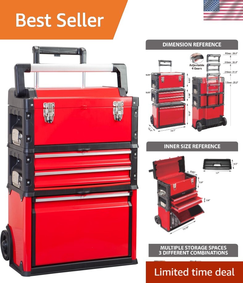 Portable Steel and Plastic Stackable Rolling Upright Garage Workshop Organizer