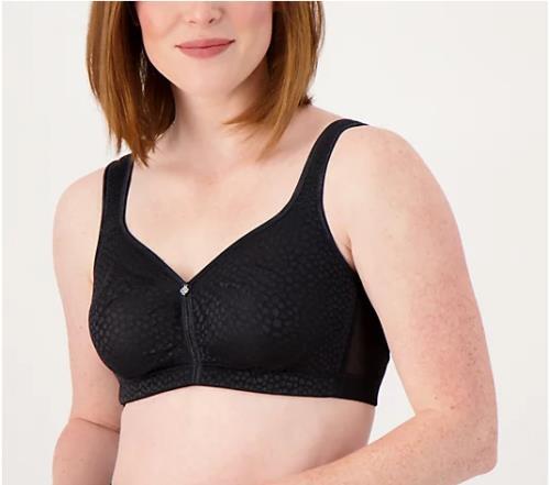 Breezies Wirefree Diamond Shimmer Unlined Support Bra (Black, 42 DD) A561421