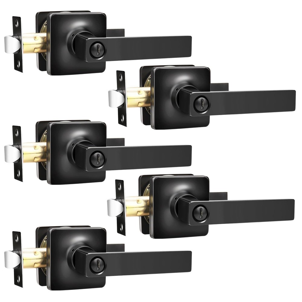 5 Pack Black Door Handles Interior Door Handle with Lock Privacy Door Levers ...