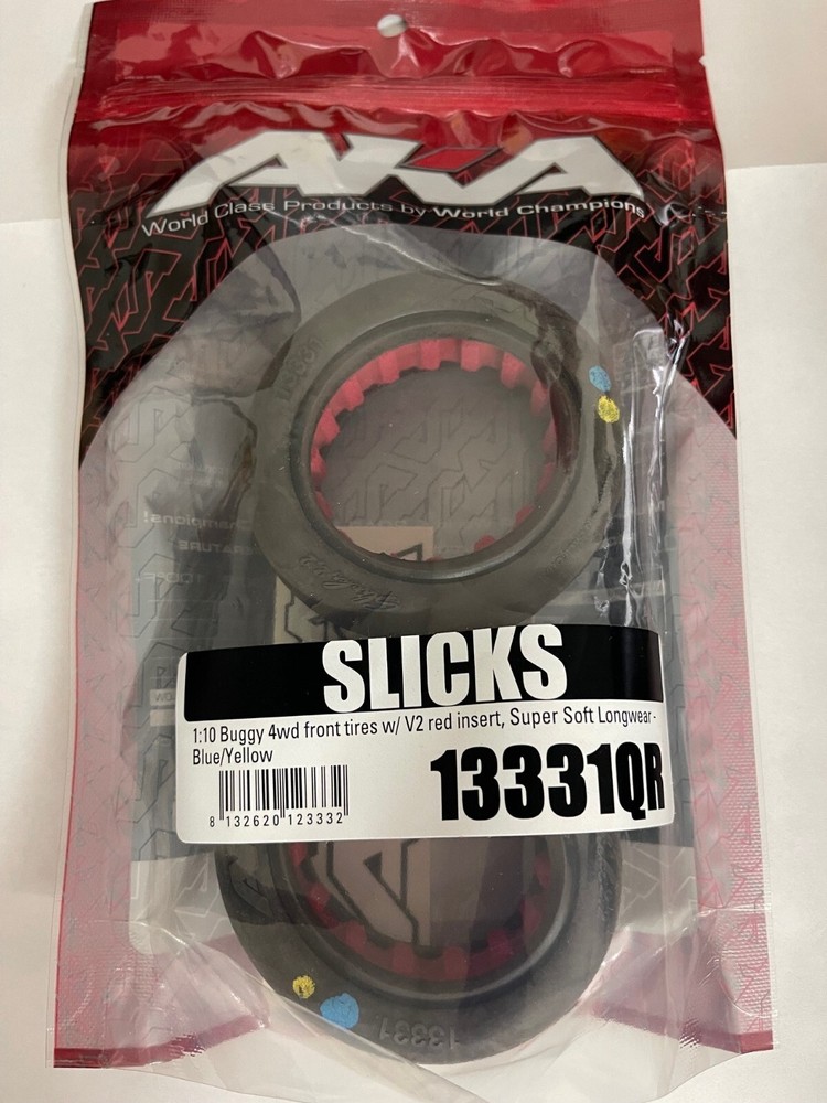 AKA 1:10 Buggy SLICKS 4wd front tires w/ V2 Red Insert, Super Soft Longwear