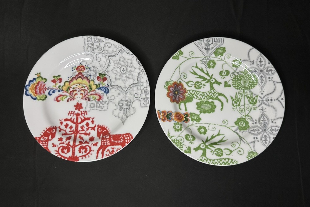 Two-Piece Anthroplogie Floral Horse and Deer Salad Plates 8 1/8”
