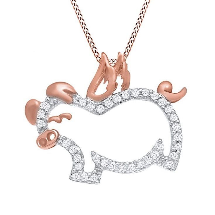 0.25Ct Round White Diamond Open Flying Pig Pendant Necklace 14K Rose Gold Plated