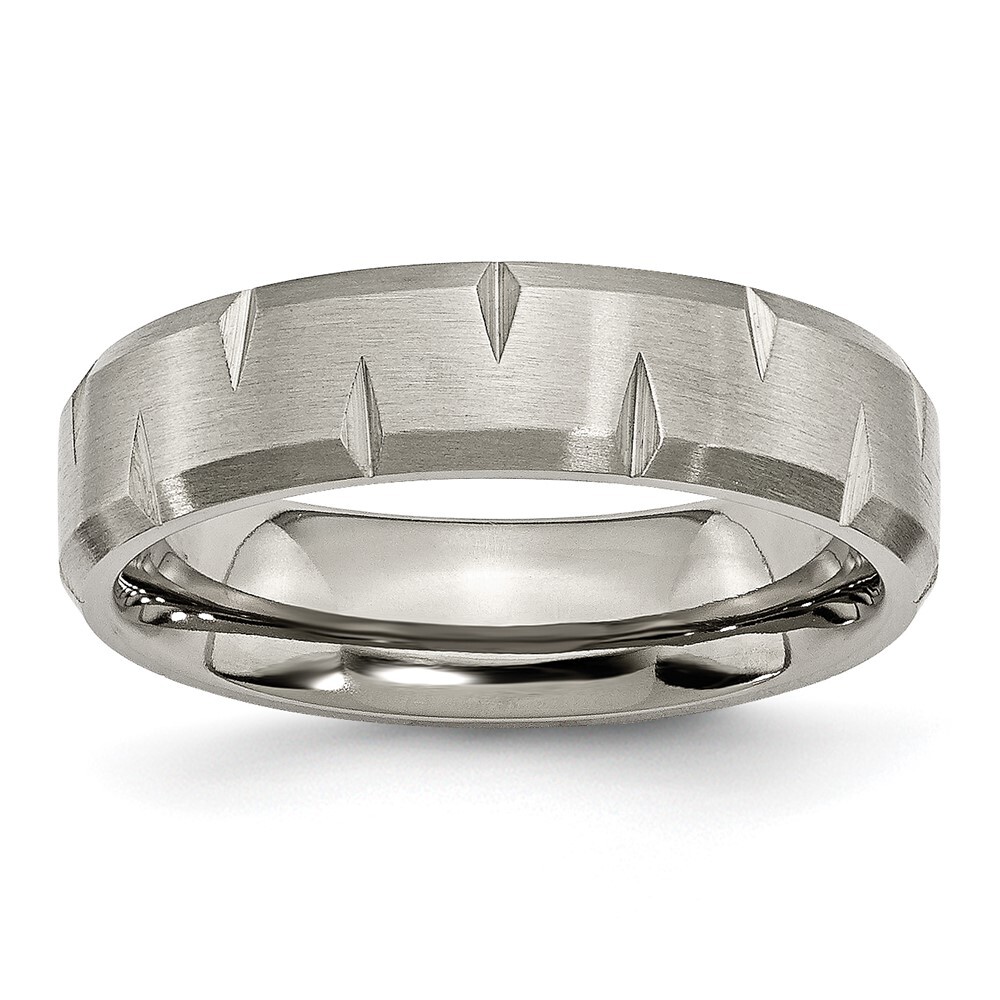 Titanium Brushed 6mm Beveled Edge Notched Band Ring Size 10 for Men 3.68gm