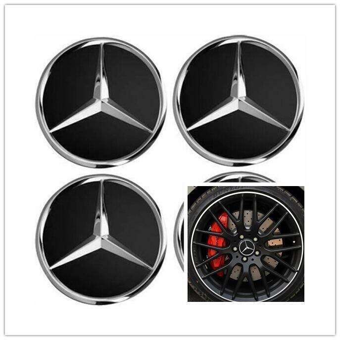 Fit For Mercedes C E S 75MM Black Badge 4 x Wheel Center Hub Caps Emblems