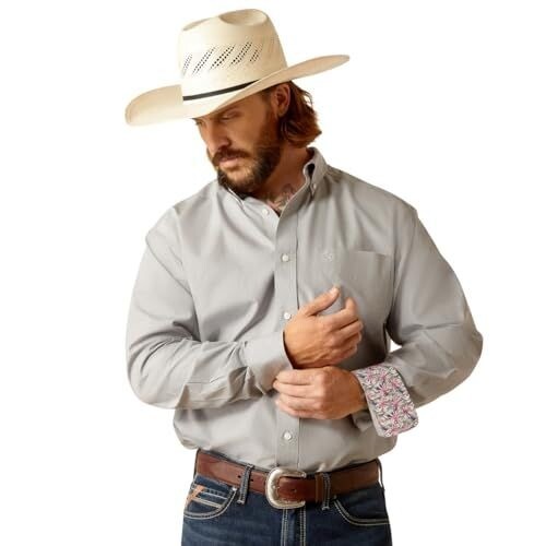 Ariat Men's Long Sleeve Wrinkle Free Solid Pinpoint Oxford Button Shirt Harbor M