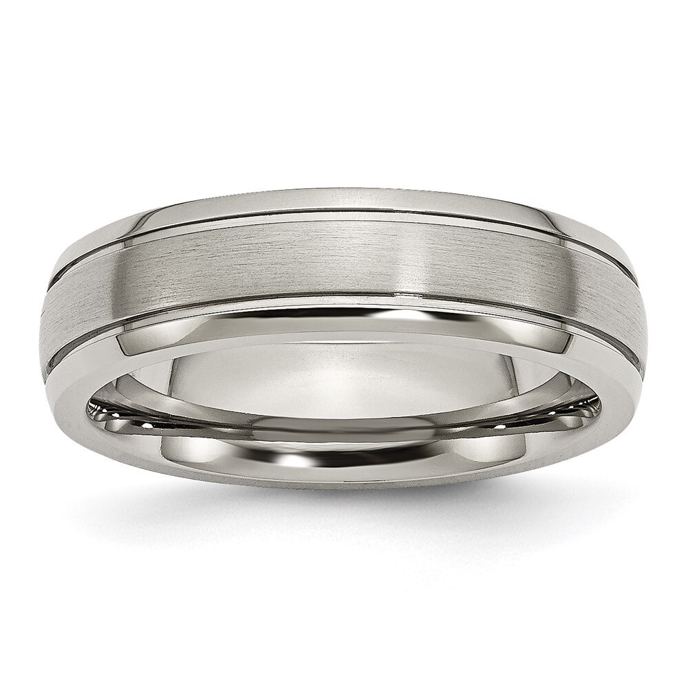 Titanium Brushed and Polished 6mm Grooved Edge Band Ring Size 12
