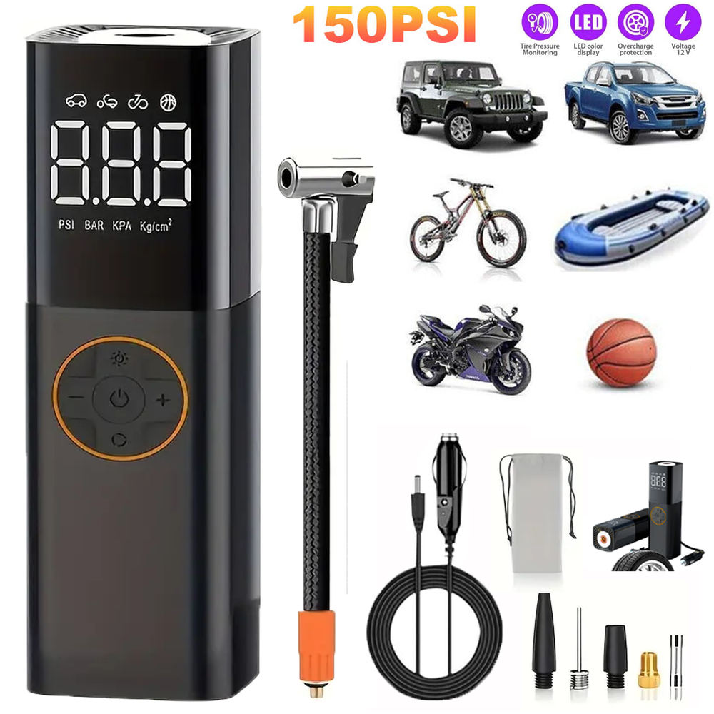 150 PSI Portable Air Compressor for Car Motorcycle Bike Tires