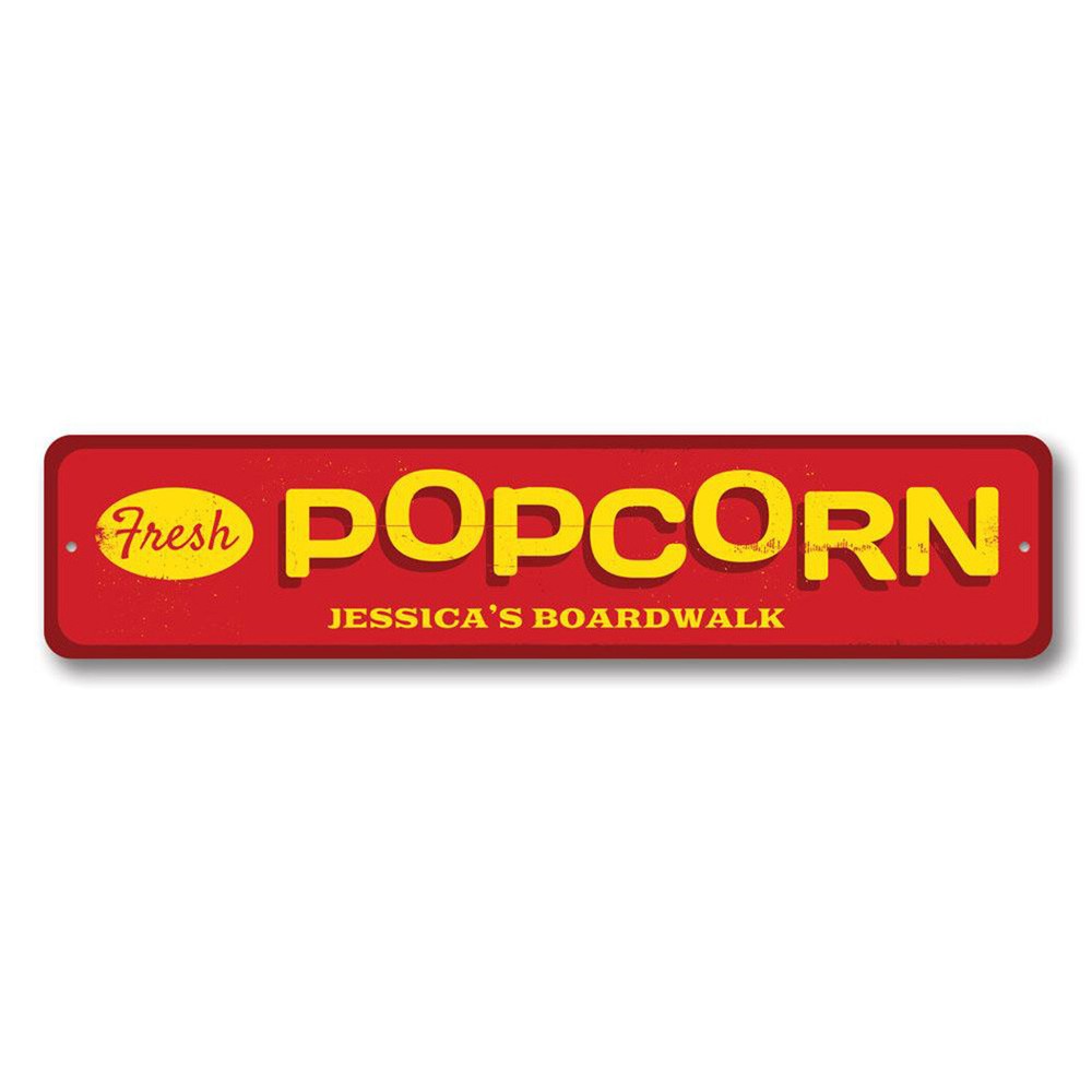 Fresh Popcorn Sign, Personalized Boardwalk Name Sign, Custom Metal Decor Sign