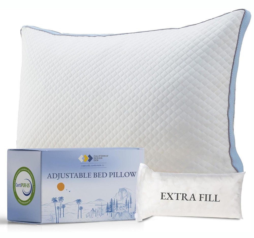 Adjustable Queen Size Pillow - Soft Down Alternative Fill, Adjustable Loft Me...