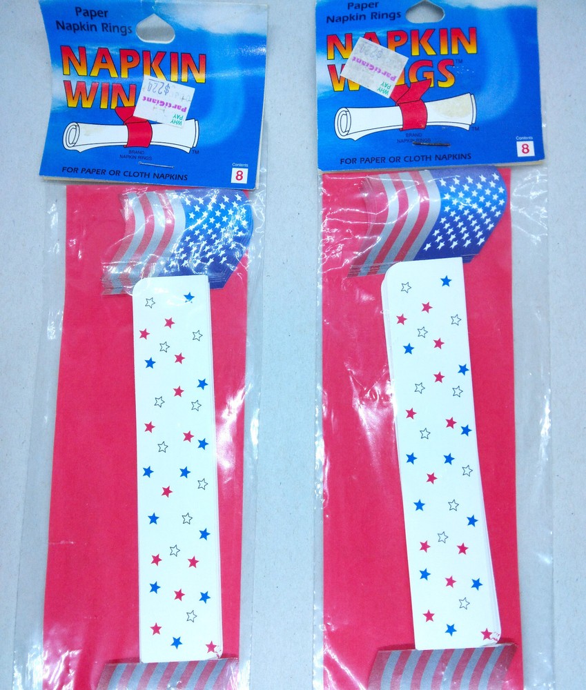 (New) Patriotic Holiday Napkin Wings Rings Decorative, America, 2 Packages of 8