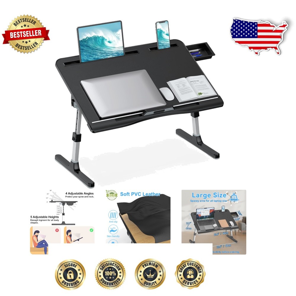 Adjustable Extra Large Laptop Bed Table with Storage Drawer for Work & Study