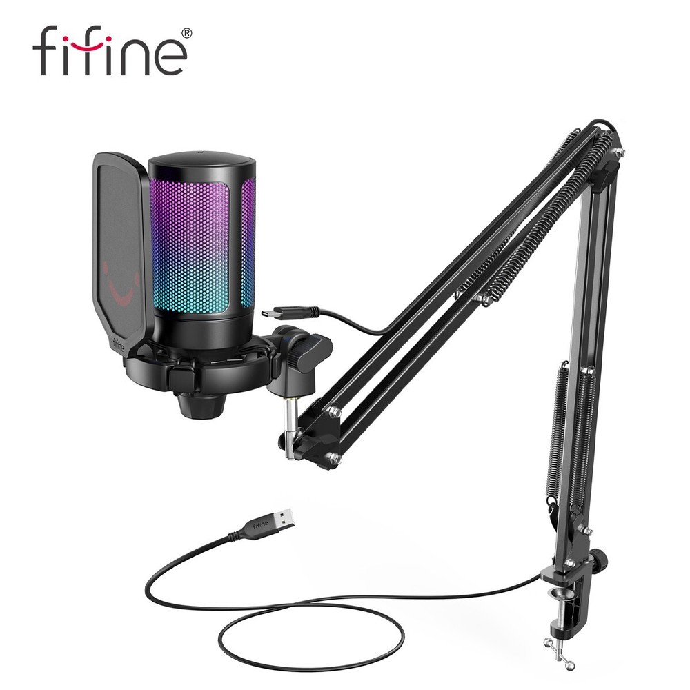 FIFINE A6T Gaming PC USB Microphone, Podcast Condenser Mic with Boom Arm for PS5