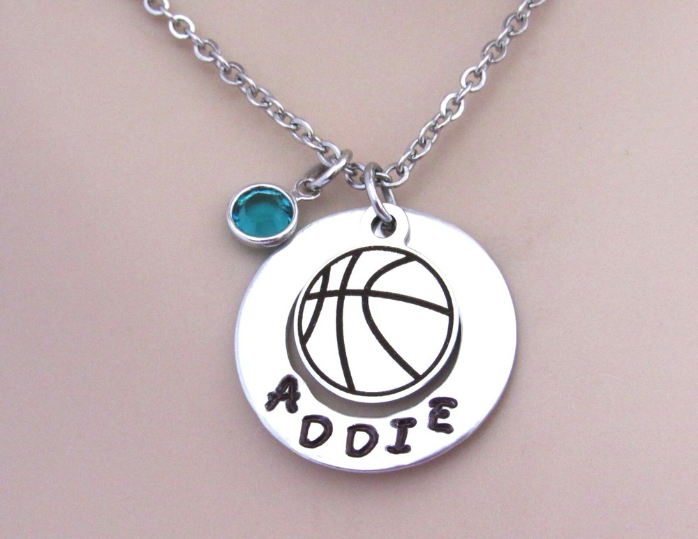 Custom Basketball Necklace with Birthstone - Personalized Sports Jewelry-image