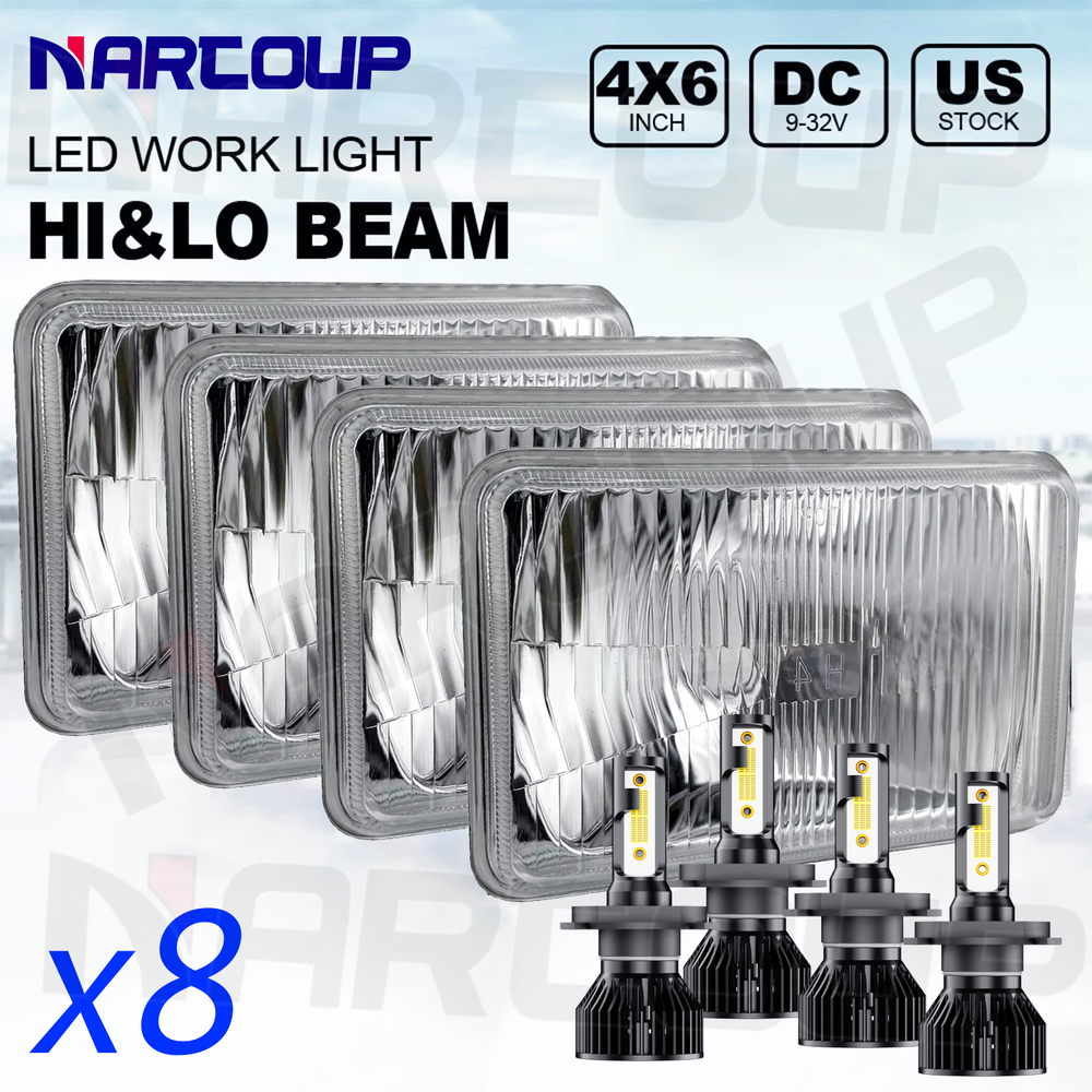 4PCS 4x6 Chrome LED Headlights Hi/Lo for 1980-1986 Chevy C10 C20 Pickup Truck