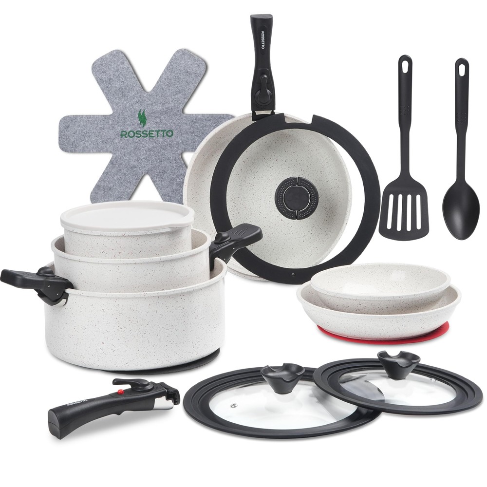 23 Pcs Nonstick Pots and Pans Set with 4 Detachable Handle, Ceramic Cookware ...