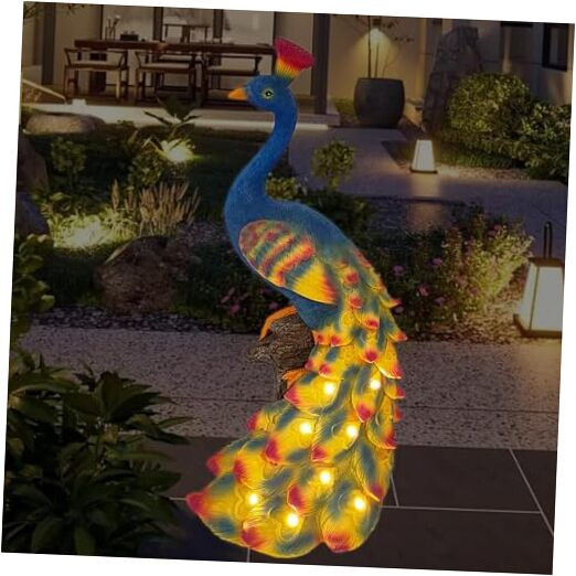 Solar Peacock Garden Outdoor Statues with LED Lights - Outdoor Lawn Decor