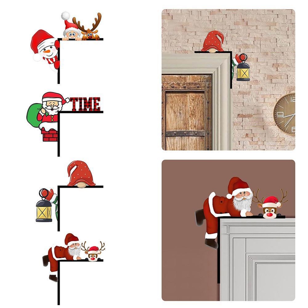Christmas Doors Frame Decorations Santa Claus Xmas Christmas Elk Wooden Dec I1V1