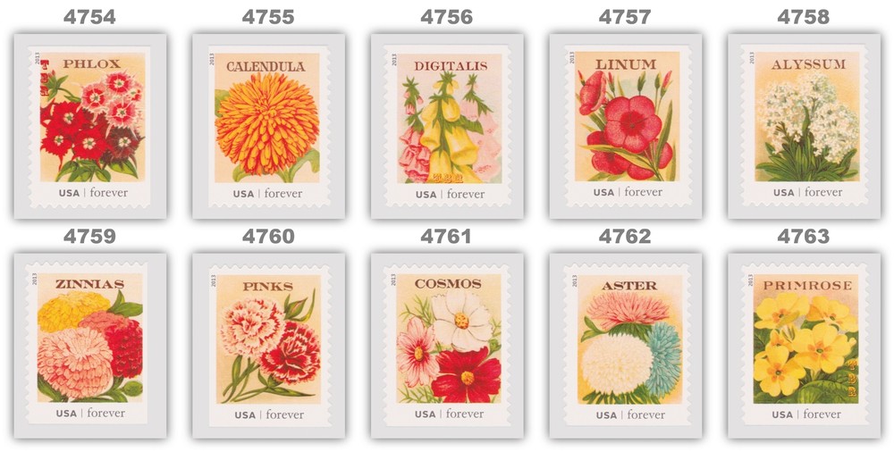 4754-63 4763 Vintage Seed Packets 10 Remounted Singles Set 2013 MNH - Buy Now-image