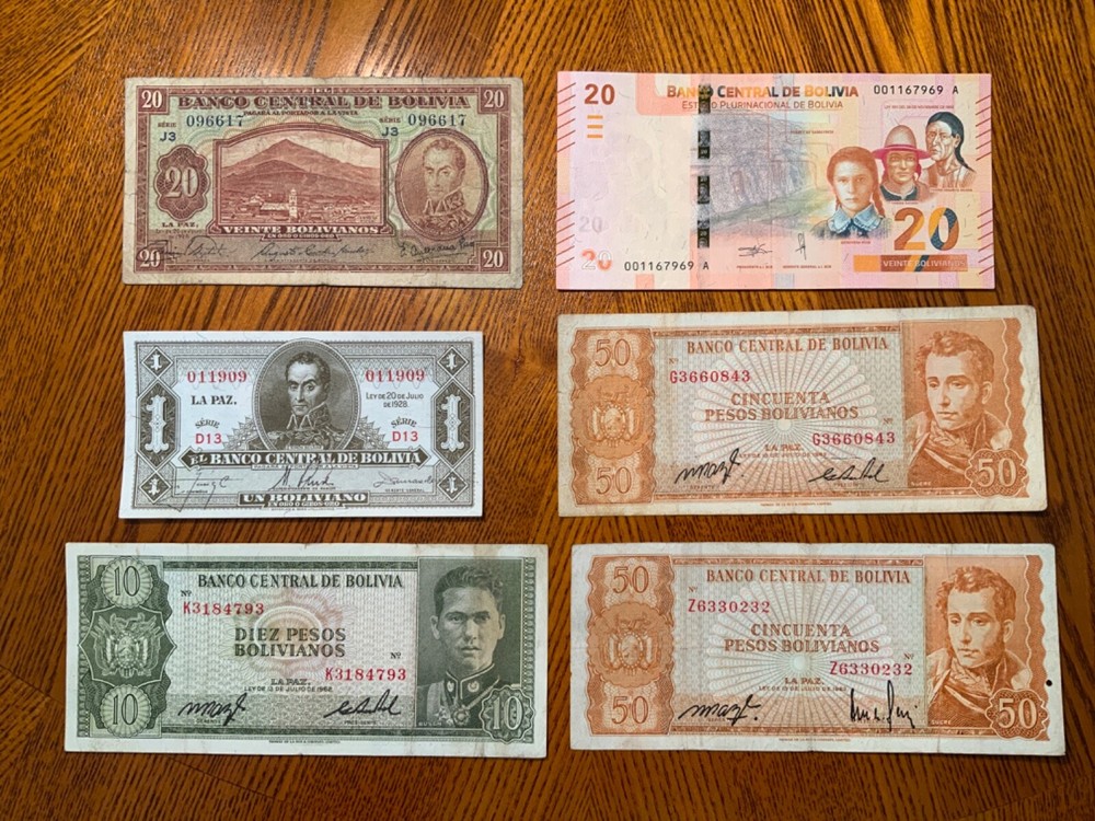 Vintage Banknote lot from Bolivia.