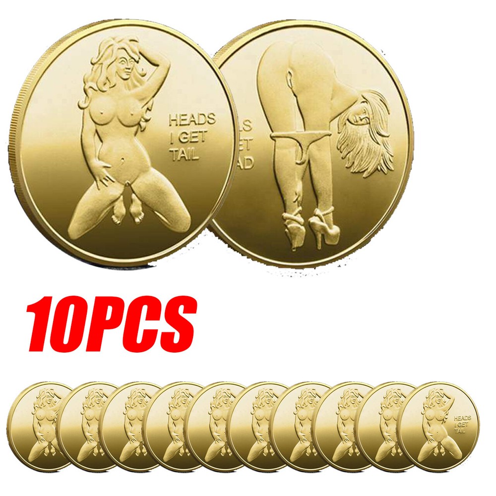 10pcs Heads I Get Tail -Tails I Get Head Sexy Girl Flipping Coin Gold Plate