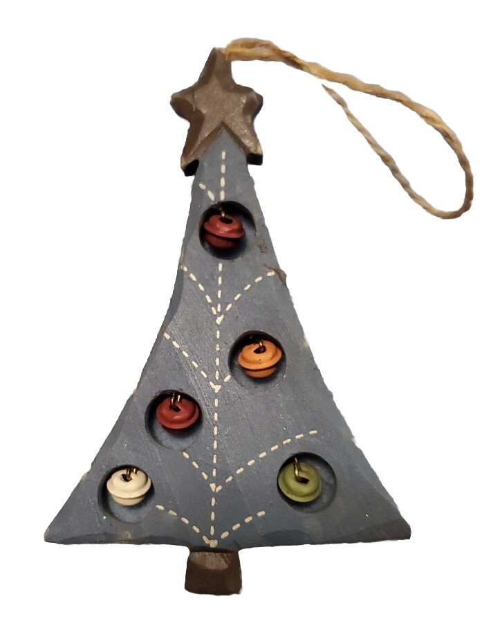 Primitive Rustic Tree Ornament Cut Out Tree With Hanging Ornaments 5 Inches